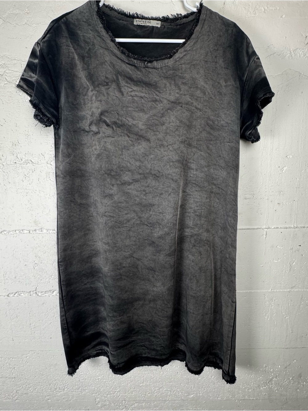 Revolve Stateside Vintage Tencel Woven Tee shirt dress. black gray Distressed XS